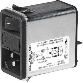 3-107-466, Filtered IEC Power Entry Module, IP40, C14, IEC C14, General Purpose, 2 А, 250 В AC