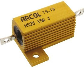 HS25 15R J, Резистор, с осевыми выводами, 15 Ом, Серия HS, 25 Вт, ± 5%, Лепесток для Пайки, 550 В