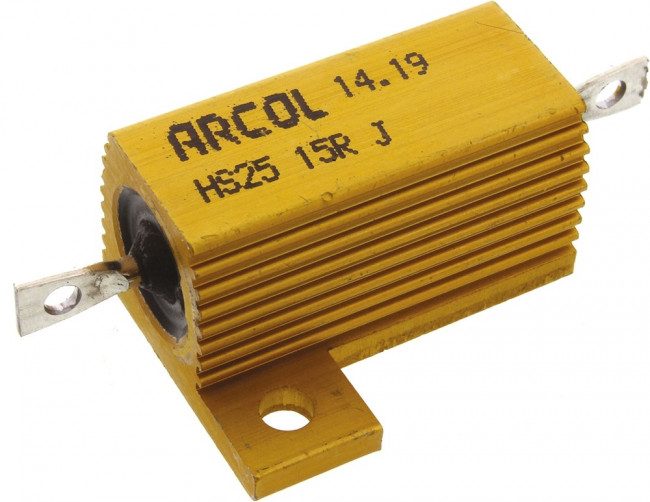 HS25 15R J, Резистор, с осевыми выводами, 15 Ом, Серия HS, 25 Вт, ± 5%, Лепесток для Пайки, 550 В