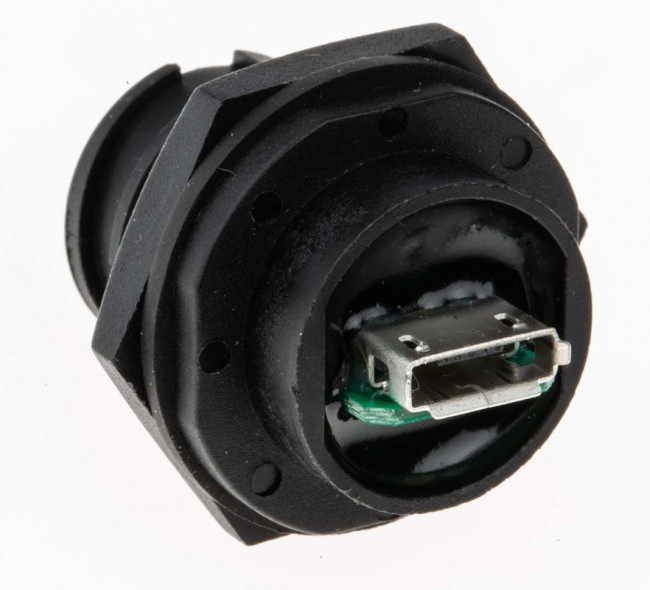 Straight, Panel Mount, Socket to Socket Type Micro AB to Micro AB IP67 USB Connector Straight, Panel Mount, Socket to Socket Type Micro AB to Micro AB IP67 USB Connector