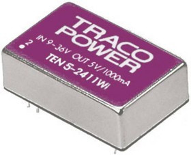 TEN 5-2412WI, DC/DC преобразователь, 6Вт, вход 9-36В, выход 12В/500мА TEN 5-2412WI, DC/DC преобразователь, 6Вт, вход 9-36В, выход 12В/500мА