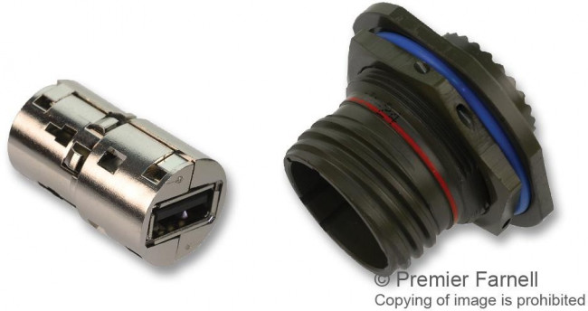 USBFTV7PE1ZN, Straight, Jam Nut, Socket Type A 2.0 IP68 USB Connector