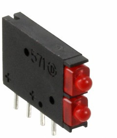 571-0111-100F, Red Right Angle PCB LED Indicator, 2 LEDs, Through Hole 2 V