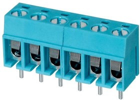 TB001-500-06BE, Fixed Terminal Blocks Terminal block, screw type, 5.00, horizontal, 6 poles, CUI Blue, slotted screw, PCB mount