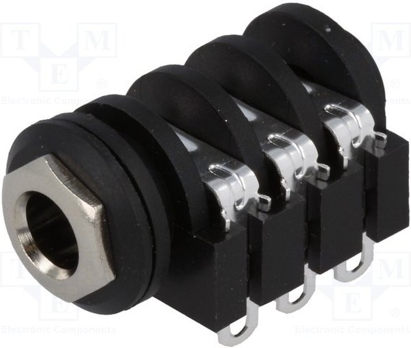 ACJS-IHS, Phone Connectors 1/4"Plstc hous-Bezel W/threaded Mtl nut.