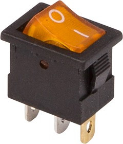 36-2172, Выключатель клавишный 12V 15А (3с) ON-OFF желтый с подсветкой Mini (RWB-206-1, SC-768)