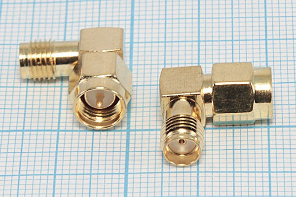 Штекер SMA-Гнездо SMA, переходник угловой, позолоченный; №1885 Z штек SMA-гн SMA\угл\зол\[QSMAZ-RFP]