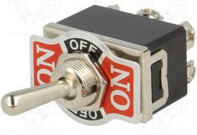 TS-19, Переключатель: тумблер, Пол: 3, DP3T, ON-OFF-ON, 10A/250ВAC, 50мОм
