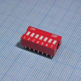 NDSR-07-V, (SWD-07N), Движковый переключатель 7 групп монтаж в отверстие 2.54мм 25мА 24В утопленный движок