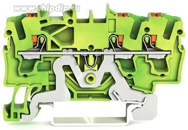 2202-1307, Ground Terminal, Cage Clamp, 3 Poles, 800V, 0.25 ... 4mm², Green / Yellow