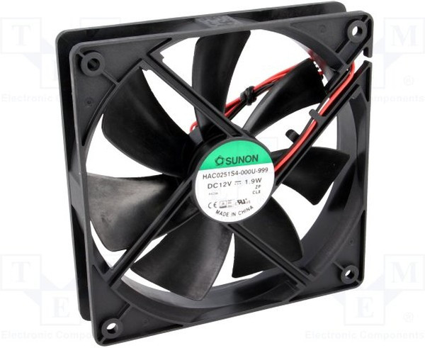 HAC0251S4-000U-999, Вентилятор осевой, 12В DC, 120х120х25мм, подшипник скольжения, 93,4куб.м/ч, 29,6дБА