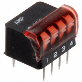 1-5435802-5, Switch DIP OFF ON SPST 4 Piano 0.1A 24VDC PC Pins 2.54mm Thru-Hole Box/Tube