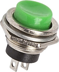 36-3353, Выключатель-кнопка металл 250V 2А (2с) OFF-(ON) ø16.2 зеленая (RWD-306)