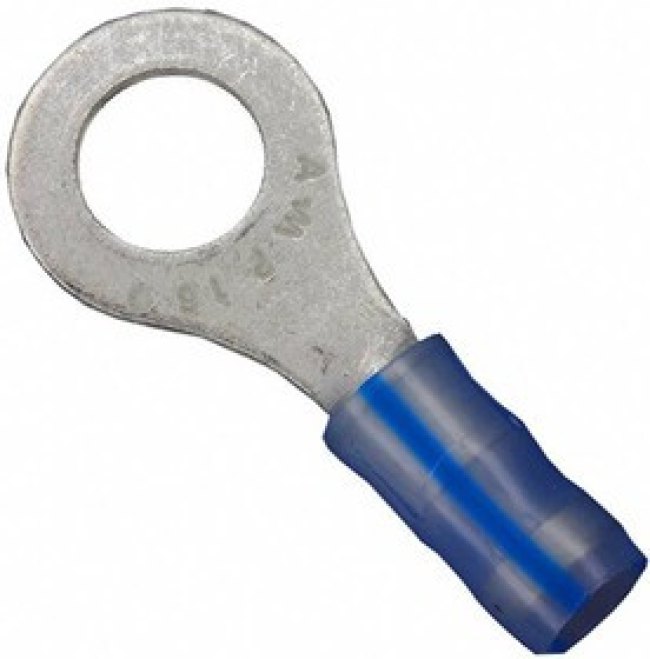 2-320563-3, TERMINAL, RING TONGUE, 1/4IN, CRIMP BLUE