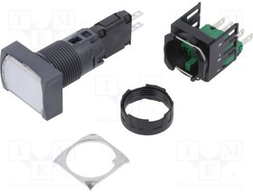 XB6DW1B1B, Переключатель: кнопочный, Фикс.пол: 1, NO, 16мм, белый, LED, Пол: 2