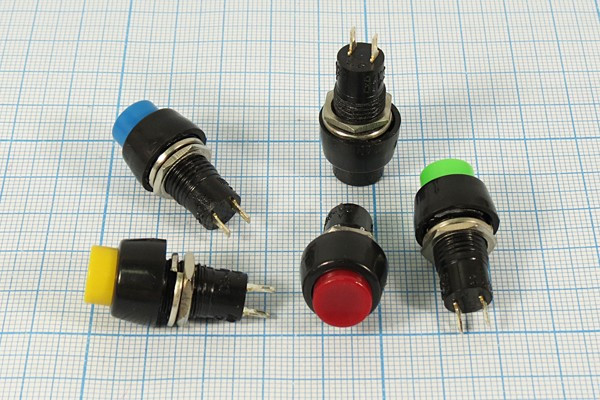 Выключатель кнопочный с фиксацией SPST, ON-OFF, желтого цвета, 220В/2А, d10мм; №2613 Y ПКн\250\ 2,0\SPST\d10\чер\ жел\\2C\PBS-20A\