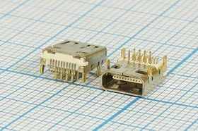 Разъем micro HDMI-19F DIP розетка, контакты 19P4C, на плату, угловой, micro HDMI-19F DIP