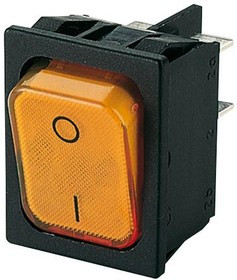 01835.3114-01, Клавишный переключатель, Вкл.-Выкл., DPST, С Подсветкой, Панель, Оранжевый, 1830