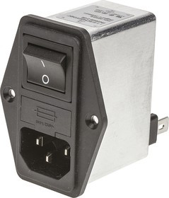 FN284B-2-06, Filtered IEC Power Entry Module, IEC C14, Medical, 2 А, 250 В AC, 2-Pole Switch