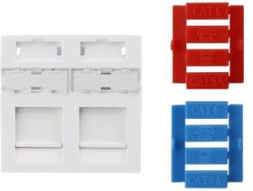 01 Вставка Hyperline, 45x45 (аналог Mosaic) для 2х модулей Keystone Jack, со шторками, белая