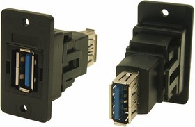 Straight, Panel Mount, Socket to Socket Type A to A 3.0 USB Connector