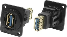 Straight, Panel Mount, Socket to Socket Type A to A 3.0 USB Connector