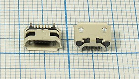Разъем microUSB розетка, тип B, контакты 5C4HP, на плату, угловой, SMD, microUSBB5SD Разъем microUSB розетка, тип B, контакты 5C4HP, на плату, угловой, SMD, microUSBB5SD