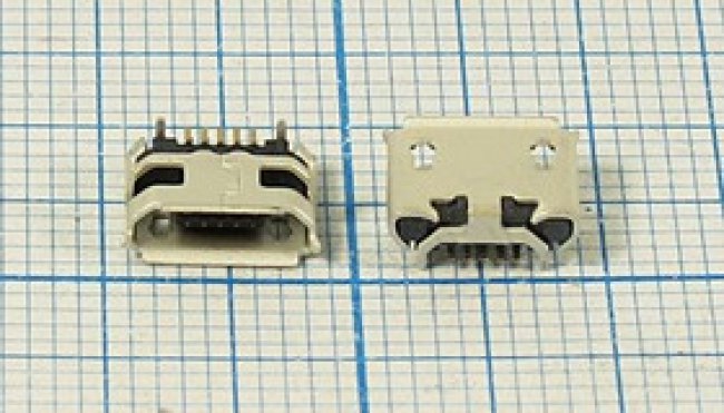 Разъем microUSB розетка, тип B, контакты 5C4HP, на плату, угловой, SMD, microUSBB5SD Разъем microUSB розетка, тип B, контакты 5C4HP, на плату, угловой, SMD, microUSBB5SD
