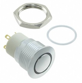 PVA6LRE21211, Pushbutton Switches 16mm IP67 UL approved latching anti-vandal switch 2A, 36VDC round bezel ring illumination 460 gf solder lu