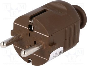 08282, Разъем: питания AC, "папа", вилка, 2P+PE, 230ВAC, 16А, коричневый
