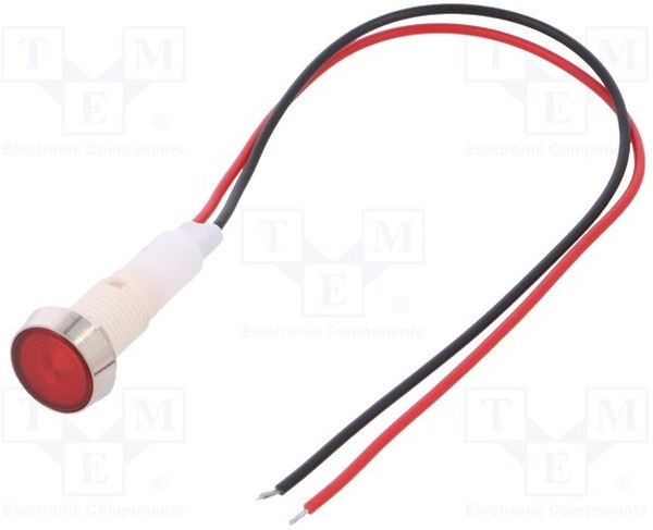 IND10P-12R-W, Индикат.лампа LED, плоский, 12ВDC, 12ВAC, Отв d10мм, пластик