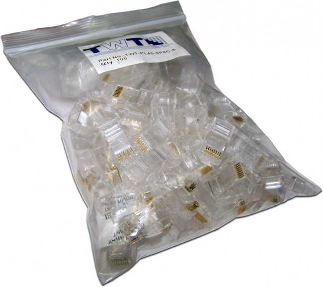 Коннектор RJ-45 8P8C UTP Кат. 6 TWT, универсальный, 100 шт. в упак. TWT-PL45-8P8C-6