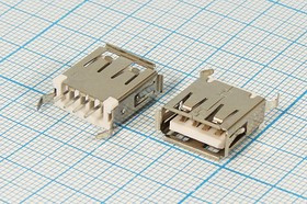 Разъем USB розетка, тип A, контакты на плату, USB A-FS