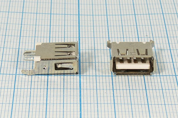 Разъем USB розетка, тип A, контакты на плату, USB A-FS