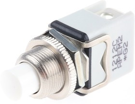 1212C WHITE, Push Button Switch, Momentary, Panel Mount, 12.2mm Cutout, SPST, 250V ac