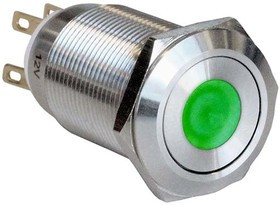 MPI005D28LSGN12, Pushbutton Switches 19mm SS Vandal Rstnt Green Dot Pin Term