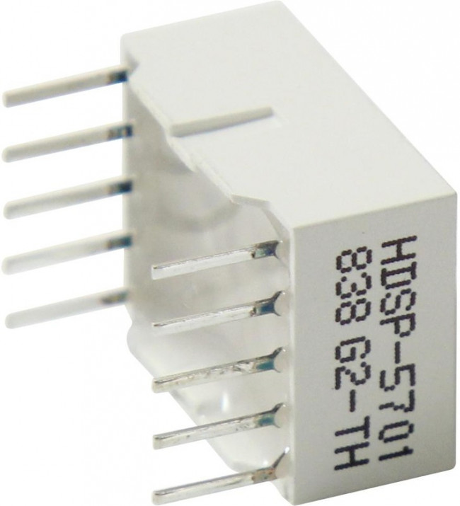 HDSP-5701, 7-сегментный светодиодный дисплей, Желтый, 20 мА, 2.1 В, 2.75 мкд, 1, 14.22 мм