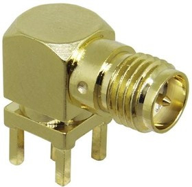 CONREVSMA002-G, RF Connectors / Coaxial Connectors RP-SMA Female Right Angle PCB Mount-Gold