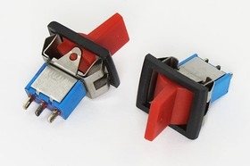 Рычажный переключатель (тумблер), 220В, 3А, переключение ON-(ON), 16x12, красный, контакты 3C, RLS-112F1