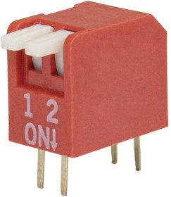 DP-02 (SWD3-2), DIP-переключатель DP-02, серия SWD 3-2, 25 мА, 24 В, 50 мОм, 2 (ON-OFF) с шагом 2,54 мм, 10.3х6.64х10.9 мм