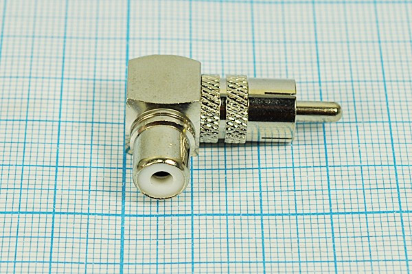 Переходник штекер RCA на гнездо RCA, угловой, никелевый; №10269n штек RCA-гн RCA\переходник\\\ мет\Ni\\углового типа