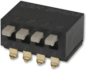 BPA04SBR, DIP / SIP переключатель, 4 схем(-а), Клавиша, SMD (Поверхностный Монтаж), SPST, 5 В, 100 мА BPA04SBR, DIP / SIP переключатель, 4 схем(-а), Клавиша, SMD (Поверхностный Монтаж), SPST, 5 В, 100 мА