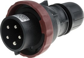 219.3237, IP66 Red Cable Mount 3P + N + E Power Connector Plug ATEX, IECEx, Rated At 32A, 346 415 V