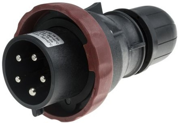 219.3237, IP66 Red Cable Mount 3P + N + E Power Connector Plug ATEX, IECEx, Rated At 32A, 346 415 V