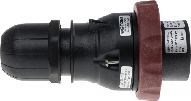 219.3237, IP66 Red Cable Mount 3P + N + E Power Connector Plug ATEX, IECEx, Rated At 32A, 346 415 V