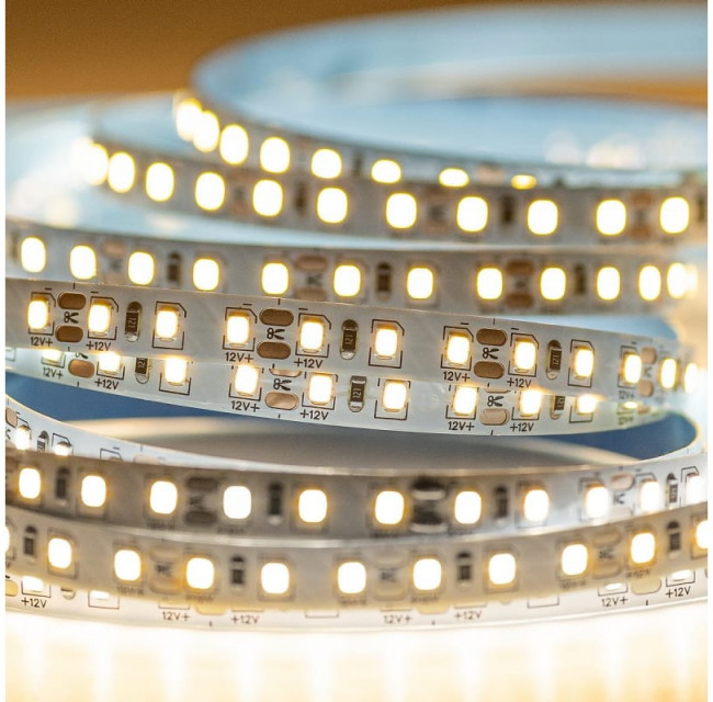 Светодиодная лента 5м, 12В, IP20, 120 LED/m, 9.6Вт/м, теплый белый, 8мм, DL-R120-2835-WW Светодиодная лента 5м, 12В, IP20, 120 LED/m, 9.6Вт/м, теплый белый, 8мм, DL-R120-2835-WW