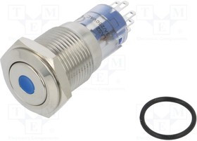 MP0045/1D1BL012S, Pushbutton Switches Vandal BL LED 12VDC Monent Act Flat prof