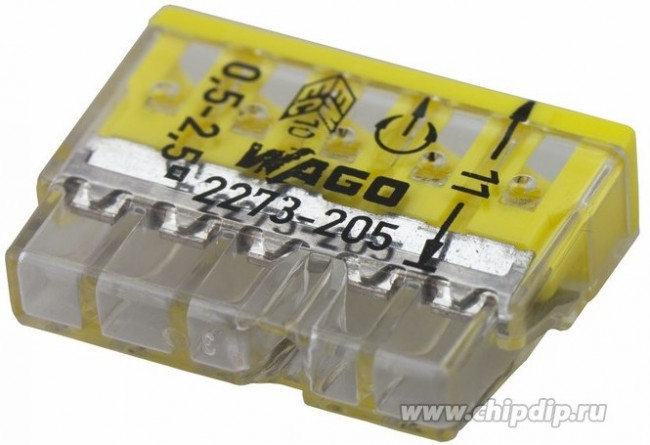 07-5134, 2273-205 Экспресс-клемма 5-проводная до 2,5 мм², (100 шт./уп.) 07-5134, 2273-205 Экспресс-клемма 5-проводная до 2,5 мм², (100 шт./уп.)