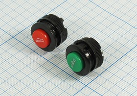 Включатель кнопочный без фиксации зелёного цвета с пиктограммой Сигнал, 220В/1А; №9750 G ПКн\250\ 1,0\(SPST)\d14\чер\ зел\\2C\DS-500\(сигнал