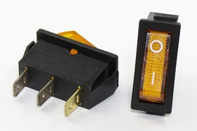 Переключатель клавишный, контакты 3T, 15А, ON-OFF, подсветка черная/ILжелтая, IRS101-3A